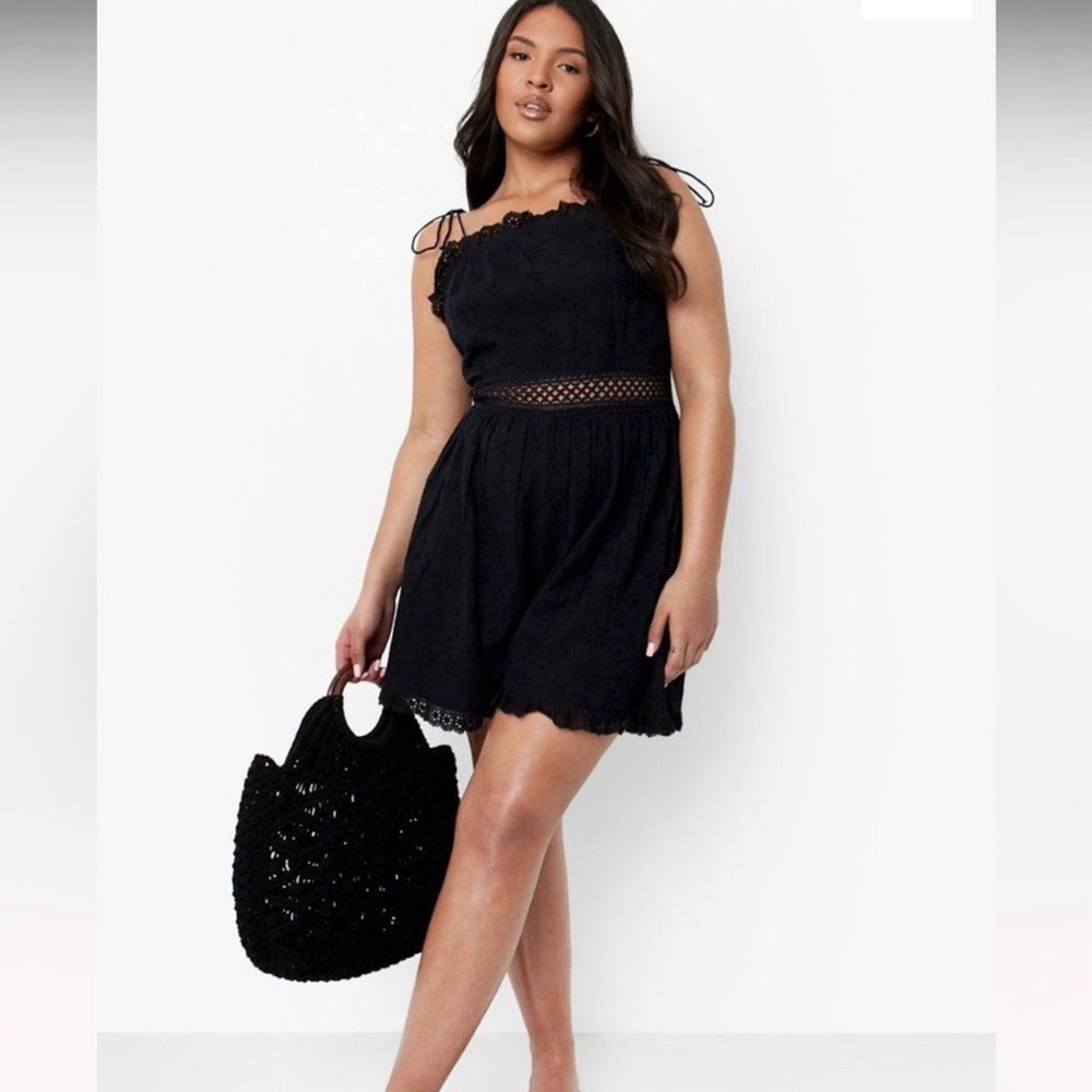 Boohoo Plus Broderie Trim Detail Playsuit